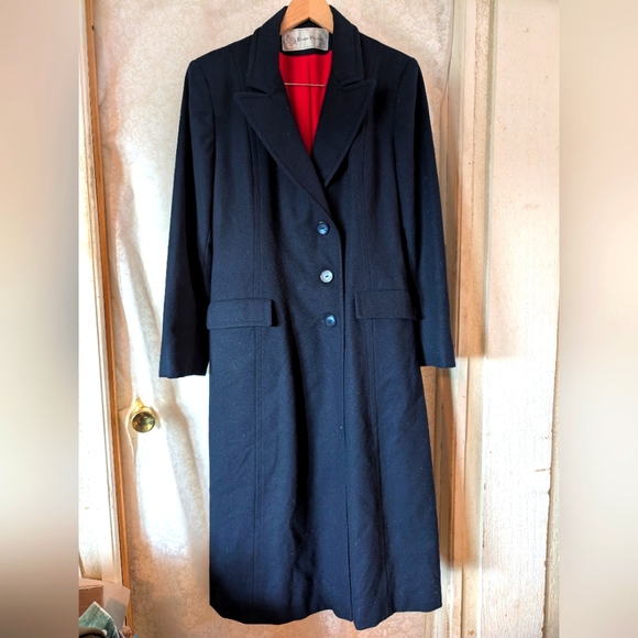 Evan Picone Dark Blue Gray Wool Coat Red Lining. Vintage - Picture 1 of 13